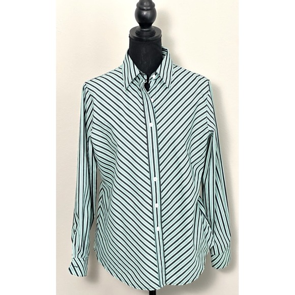 Foxcroft Tops - Foxcroft Women's Button Down Striped Longsleeve Blouse Green Black Size‎ (10P)